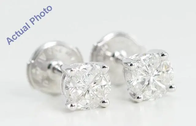 Alt view image 2 of 4 - 18k White Gold Invisible Setting Princess Cut Diamond Earrings (0.58 Ct, H Color, VS Clarity)