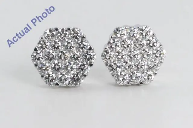 Main image of 18k White Gold Invisible Setting Round Cut Diamond Hexagon Flower Earrings (2.36 Ct, G Color, VS1 Clarity)