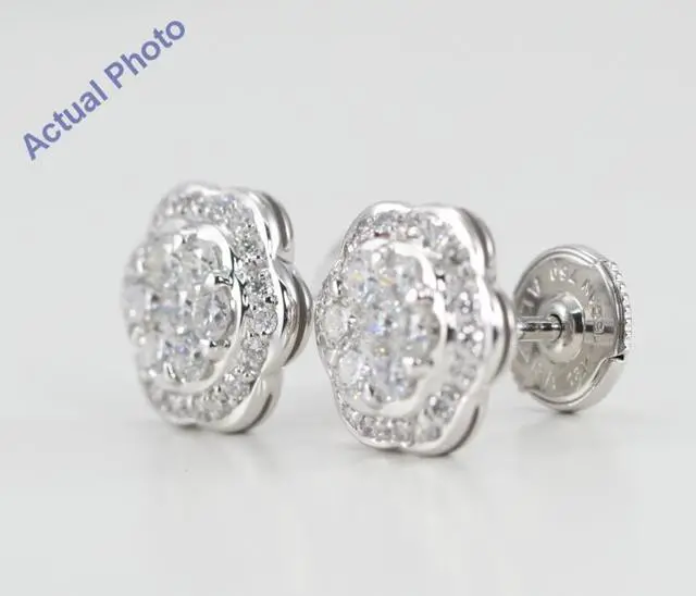 Alt view image 4 of 4 - 18k White Gold Invisible Setting Round Cut Diamond Flower Earrings (1.02 Ct, G Color, VS Clarity)