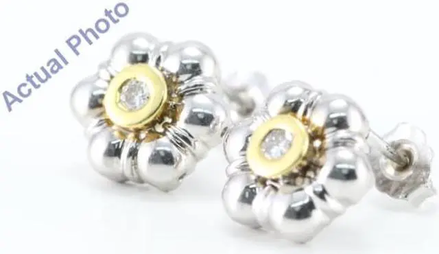 Alt view image 2 of 3 - 14k Two Tone Gold Round Cut Bezel Setting Flower Shaped Diamond Stud Earrings (0.2 Ct, G Color, SI Clarity)
