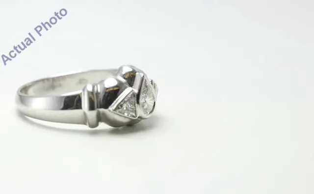 Alt view image 3 of 3 - 18k White Gold Three Stone Pear Cut Diamond and Triangle Ring (0.73 Ct, G Color, VS Clarity)