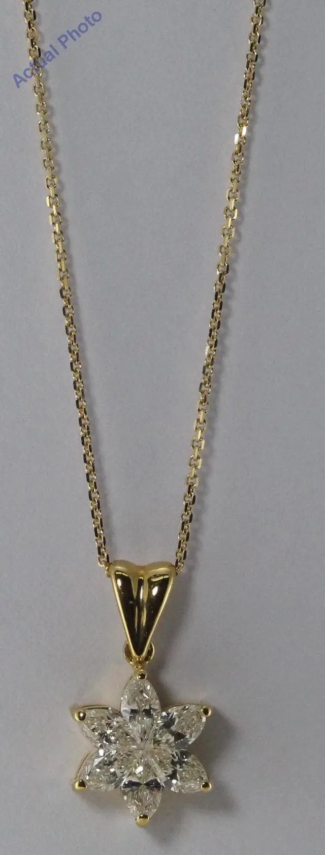 Alt view image 2 of 2 - 18k Yellow Gold Marquise Cut Invisible setting Diamond Flower Pendant (0.72 Ct, J-K Color, VS Clarity)