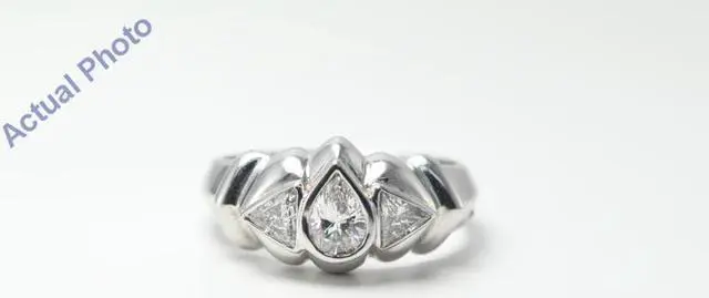 Main image of 18k White Gold Three Stone Pear Cut Diamond and Triangle Ring (0.73 Ct, G Color, VS Clarity)