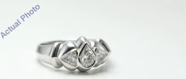 Alt view image 2 of 3 - 18k White Gold Three Stone Pear Cut Diamond and Triangle Ring (0.73 Ct, G Color, VS Clarity)