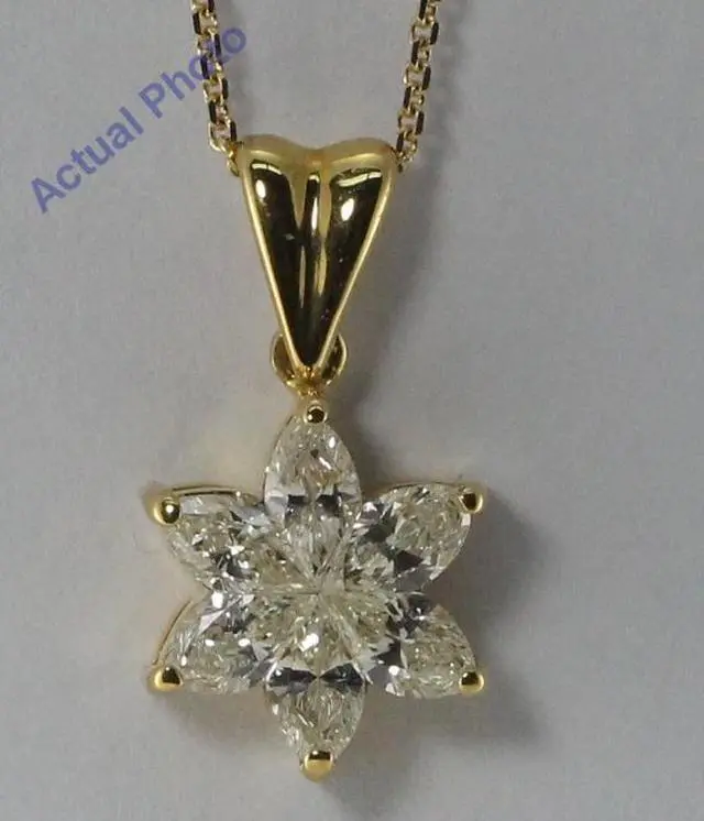 Main image of 18k Yellow Gold Marquise Cut Invisible setting Diamond Flower Pendant (0.72 Ct, J-K Color, VS Clarity)