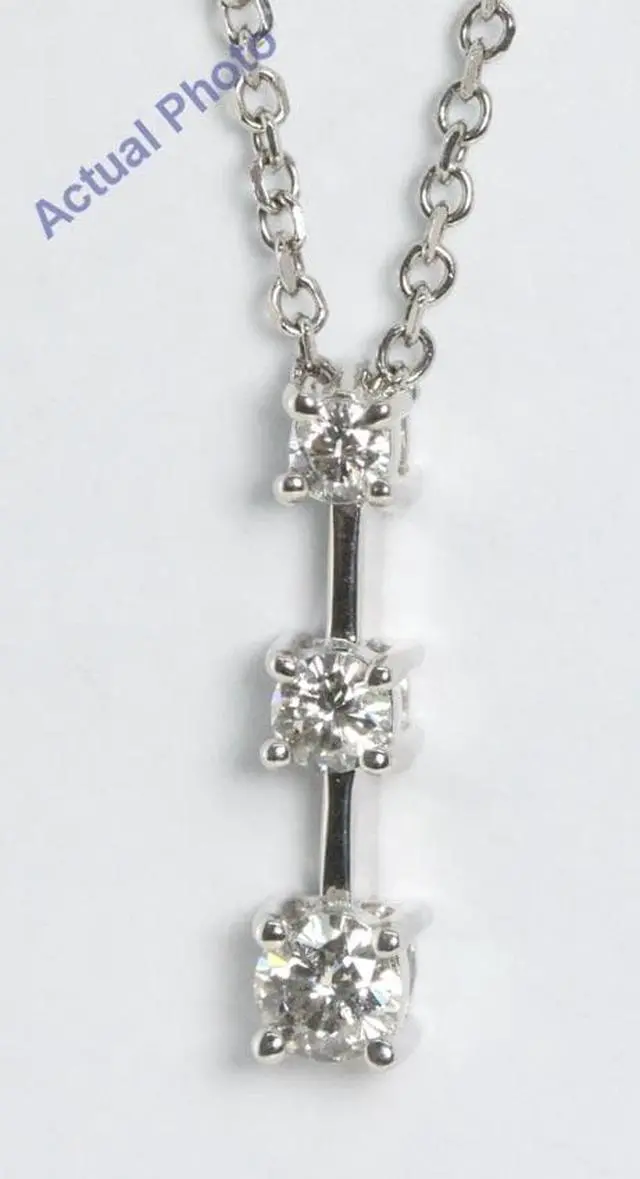 Alt view image 2 of 3 - 14k White Gold Three Stone Round Cut Three Stone Classic Diamond Row Pendant (0.5 Ct, H Color, SI1 Clarity)
