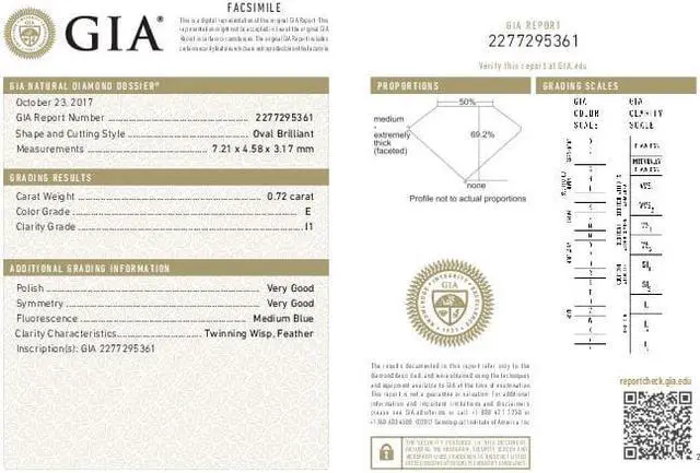 Alt view image 2 of 2 - Oval Diamond Solitaire Pendant Necklace 14k White Gold (0.72 Ct, E Color, I1 Clarity) GIA Certified
