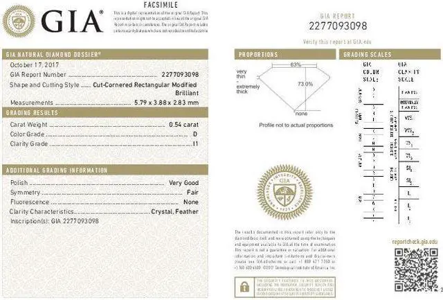 Alt view image 2 of 2 - Radiant Diamond Solitaire Pendant Necklace 14K White Gold (0.54 Ct, D Color, I1 Clarity) GIA Certified