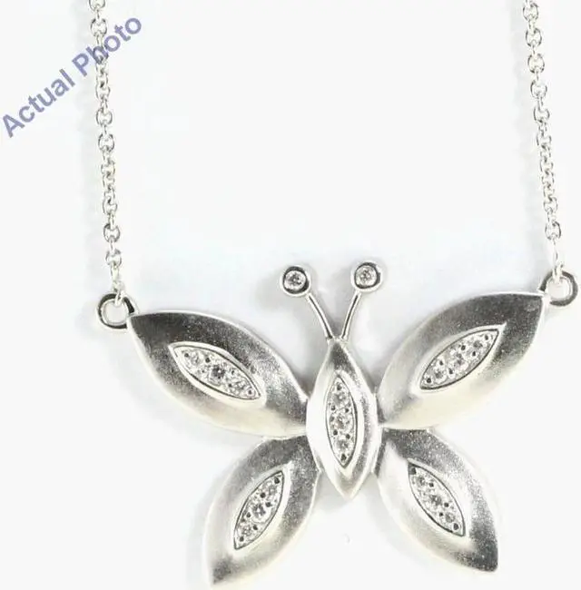 Main image of 18k White Gold Round Cut Diamond Butterfly Pendant (0.12 Ct, G Color, si2 Clarity)