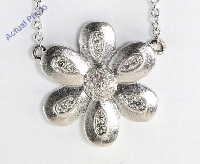 Alt view image 3 of 3 - 18k White Gold Round Cut Diamond Flower Pendant (0.18 Ct, G Color, si2 Clarity)