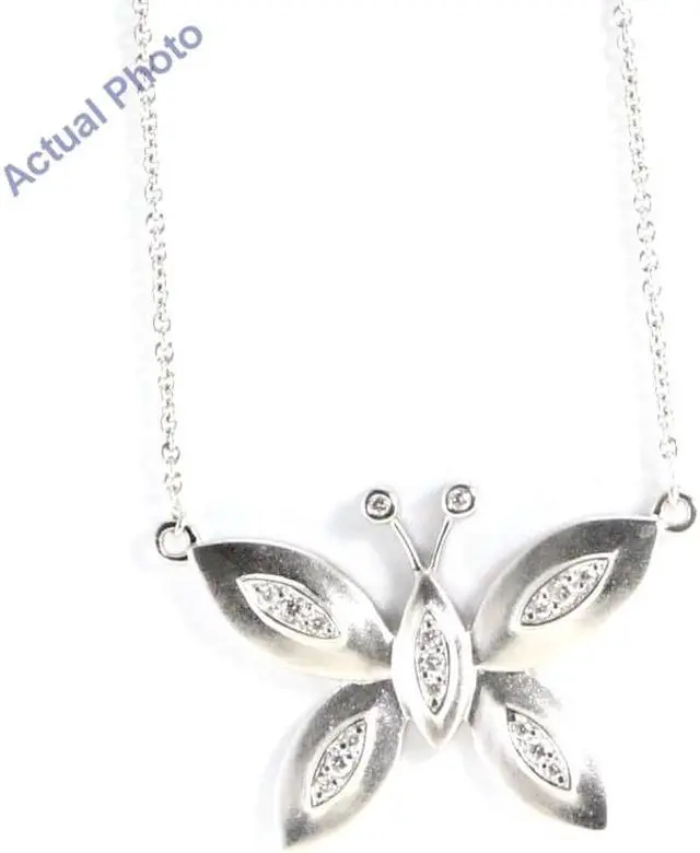 Alt view image 2 of 3 - 18k White Gold Round Cut Diamond Butterfly Pendant (0.12 Ct, G Color, si2 Clarity)