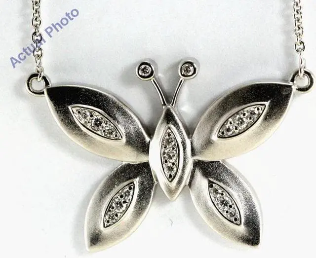 Alt view image 3 of 3 - 18k White Gold Round Cut Diamond Butterfly Pendant (0.12 Ct, G Color, si2 Clarity)