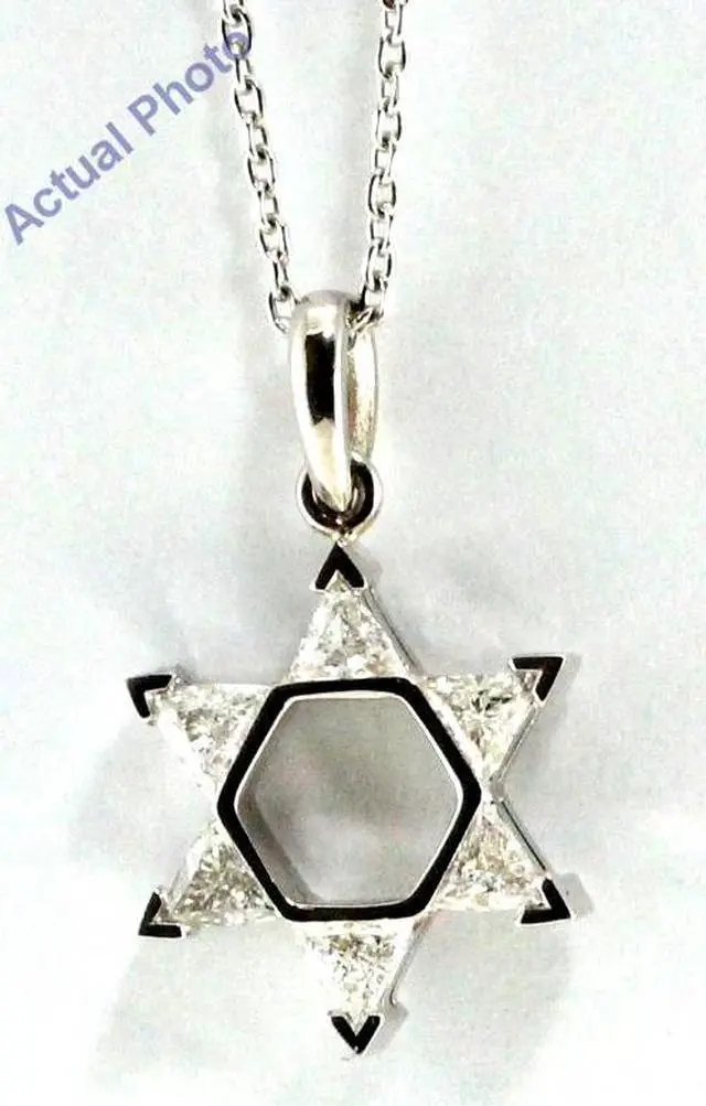 Main image of 18k White Gold Triangle Cut Invisible setting Diamond Star of David Pendant (0.53 Ct, H Color, si1 Clarity)