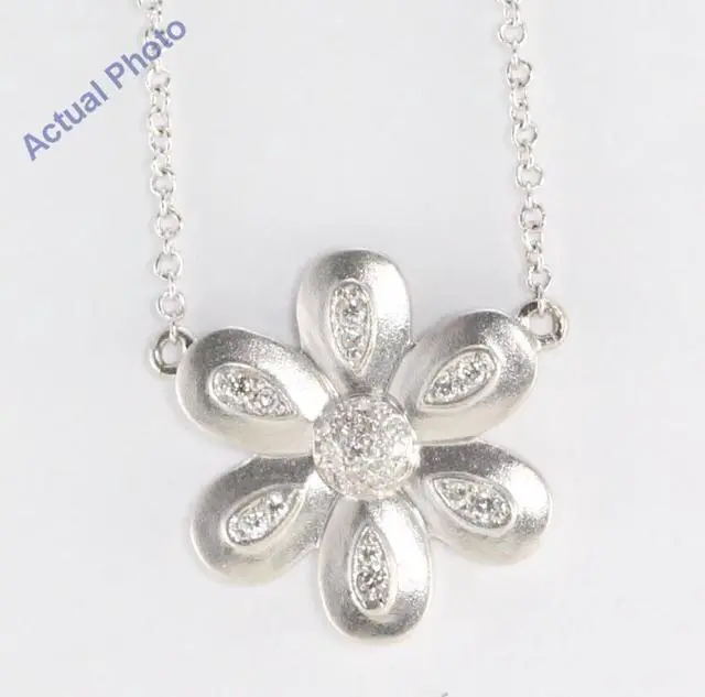 Main image of 18k White Gold Round Cut Diamond Flower Pendant (0.18 Ct, G Color, si2 Clarity)