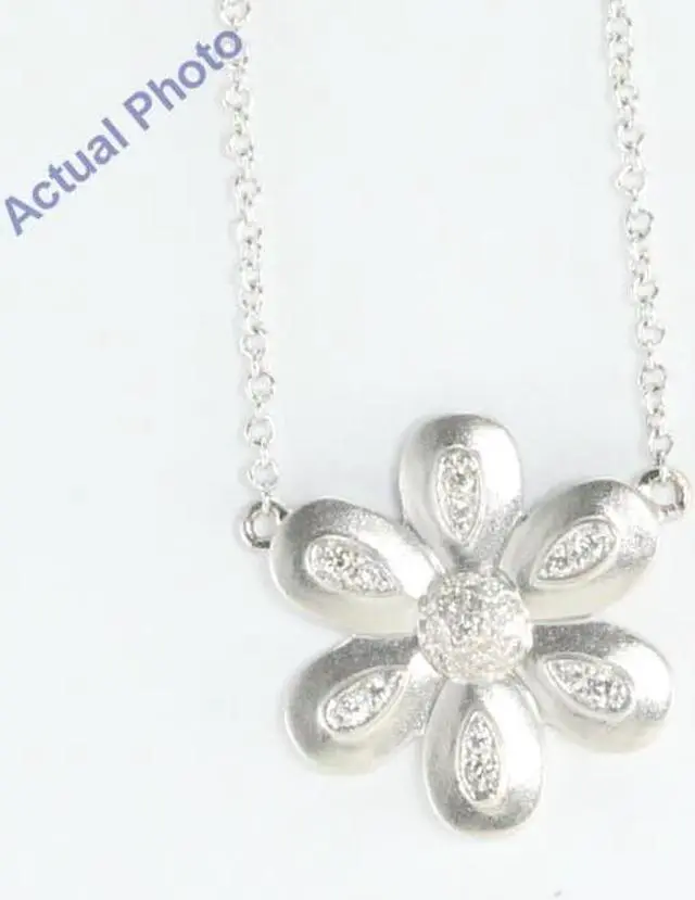 Alt view image 2 of 3 - 18k White Gold Round Cut Diamond Flower Pendant (0.18 Ct, G Color, si2 Clarity)