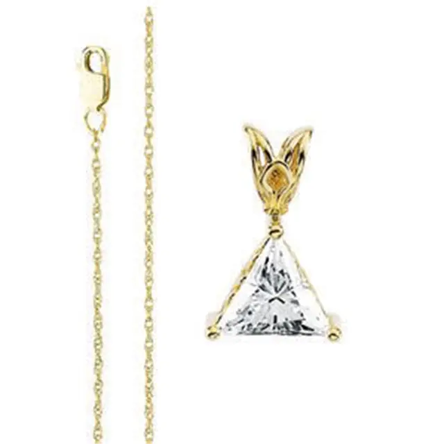 Alt view image 4 of 4 - Triangle Diamond Solitaire Pendant Necklace 14k Yellow Gold (0.54 Ct, H Color, SI1 Clarity)