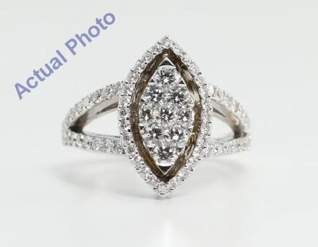 Main image of 18k White Gold Round Cut Invisible Setting Two-Shank Marquise Shaped Diamond Ring (1.3 Ct, G Color, VS1 Clarity)