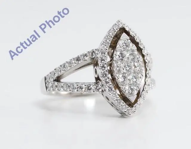 Alt view image 2 of 4 - 18k White Gold Round Cut Invisible Setting Two-Shank Marquise Shaped Diamond Ring (1.3 Ct, G Color, VS1 Clarity)