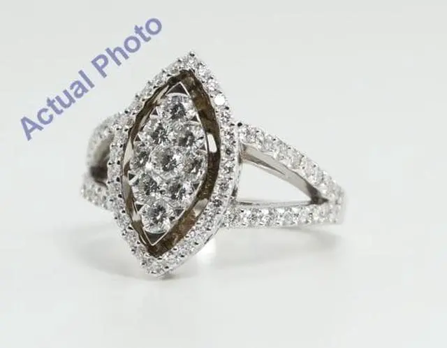 Alt view image 4 of 4 - 18k White Gold Round Cut Invisible Setting Two-Shank Marquise Shaped Diamond Ring (1.3 Ct, G Color, VS1 Clarity)