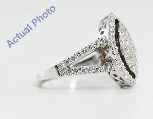 Alt view image 3 of 4 - 18k White Gold Round Cut Invisible Setting Two-Shank Marquise Shaped Diamond Ring (1.3 Ct, G Color, VS1 Clarity)