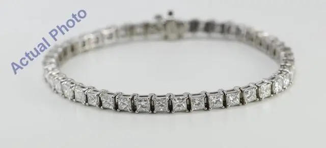 Alt view image 3 of 3 - 14k White Gold Princess Cut Classic Diamond Tennis Bracelet (8.8 Ct, G-H Color, SI Clarity)