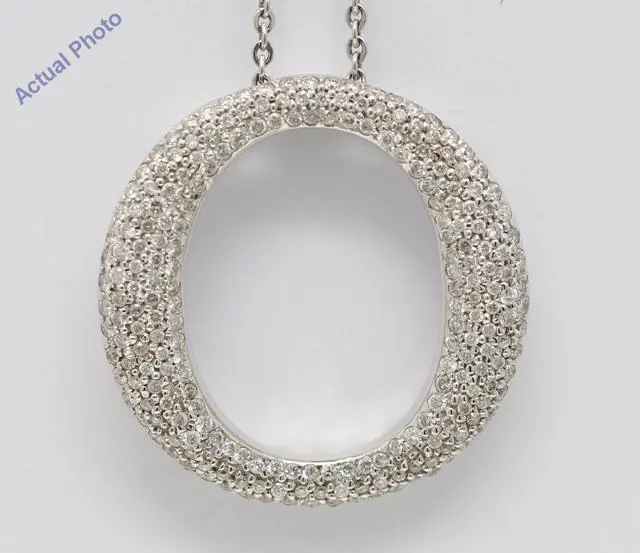 Main image of 18k Gold Round White Diamond Pave Cluster 0-shape Link Chain Circle Pendant Necklace (2 Ct H SI2 Clarity)