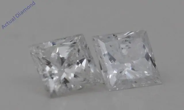 Alt view image 2 of 4 - A Pair of Princess Cut Loose Diamonds (0.63 Ct,F Color,I1 Clarity)