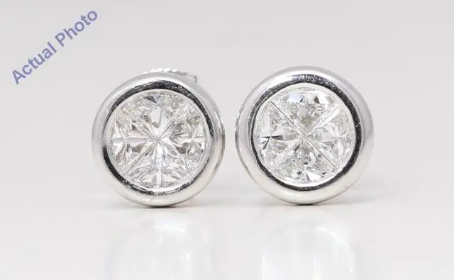 Main image of 18k White Gold Princess Diamond Multi-Stone Invisible Setting Circle Shape Studs (0.78 Ct H VS Clarity)