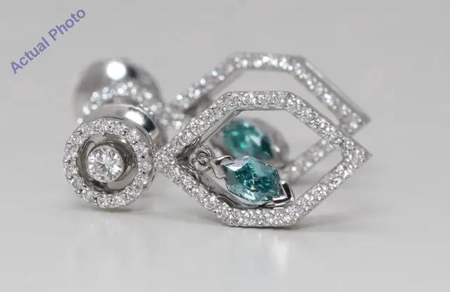 Alt view image 4 of 5 - 18k Gold Multi-Stone Vintage Prongs Set Marquise Enhanced Drop Earrings (Blue(Irradiated) White Vs Clarity)