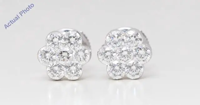 Main image of 18k White Gold Round Diamond Multi-Stone Invisible Setting Flower Shape Studs (1.45 Ct G VS2-SI1 Clarity)