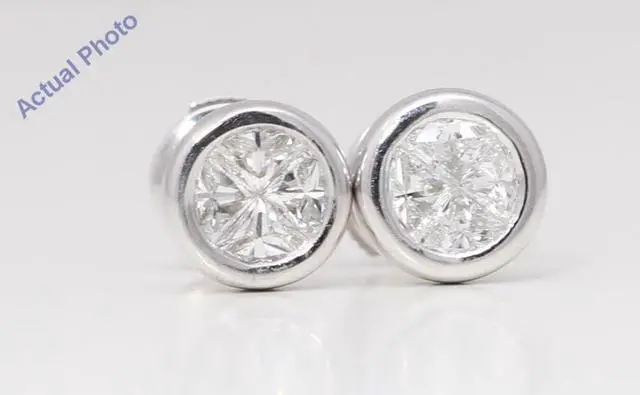 Alt view image 4 of 4 - 18k White Gold Princess Diamond Multi-Stone Invisible Setting Circle Shape Studs (0.78 Ct H VS Clarity)