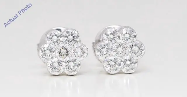 Alt view image 4 of 4 - 18k White Gold Round Diamond Multi-Stone Invisible Setting Flower Shape Studs (1.45 Ct G VS2-SI1 Clarity)
