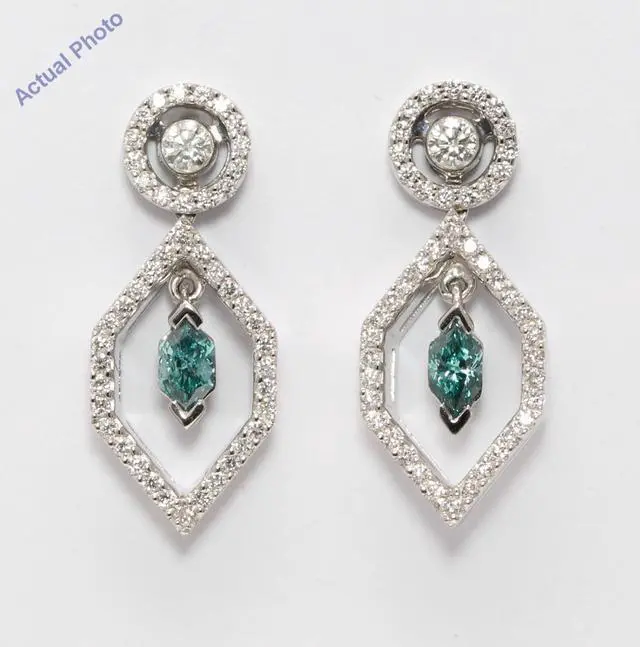 Main image of 18k Gold Multi-Stone Vintage Prongs Set Marquise Enhanced Drop Earrings (Blue(Irradiated) White Vs Clarity)