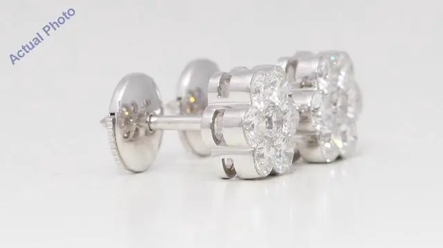 Alt view image 3 of 4 - 18k White Gold Round Diamond Multi-Stone Invisible Setting Flower Shape Studs (1.45 Ct G VS2-SI1 Clarity)