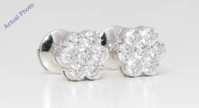 Alt view image 2 of 4 - 18k White Gold Round Diamond Multi-Stone Invisible Setting Flower Shape Studs (1.45 Ct G VS2-SI1 Clarity)
