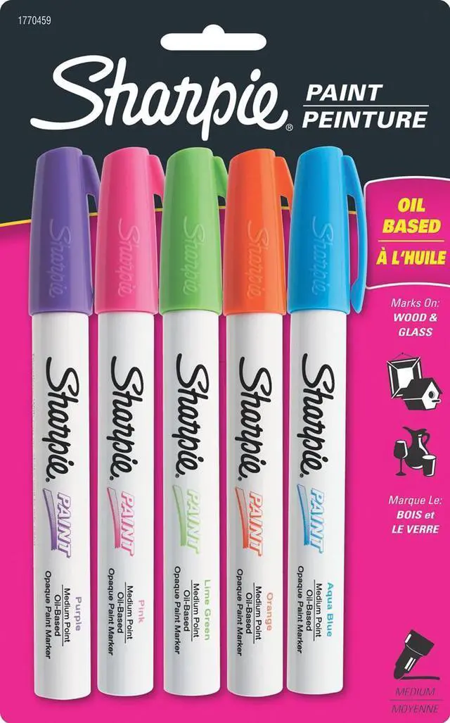 Alt view image 2 of 2 - Sharpie Oil Based Paint Marker Set 5/Pkg-Aqua/Orange/Lime Green/Pink/Purple