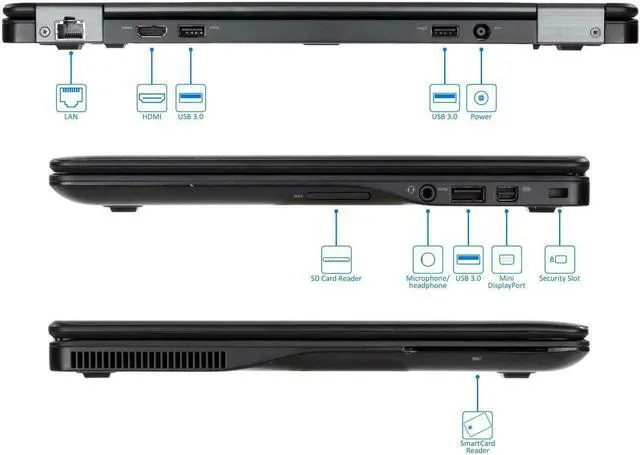 Alt view image 2 of 3 - Refurbished Dell Latitude E7250 12.5" Laptop(Intel i5-5300U, 128G SSD, 8G RAM, Webcam, HDMI) with Free LIXSUNTEK® Ethernet Cable