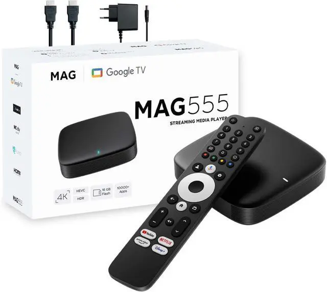 Main image of New genuine MAG 555 MAG555 4K Google TV Box with Dual-Band Wi-Fi, Bluetooth 5.0, Google Assistant, HDR Streaming with LIXSUNTEK® Ethernet Cable