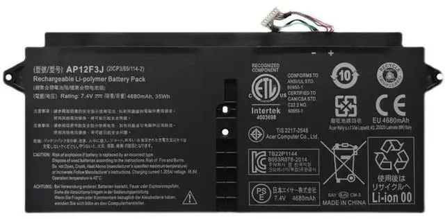 Main image of New Genuine 7.4V 35Wh 4680mAh AP12F3J Laptop Battery Compatible with Acer Aspire 13.3" S7-391 Ultrabook Series 2ICP3/65/114-2