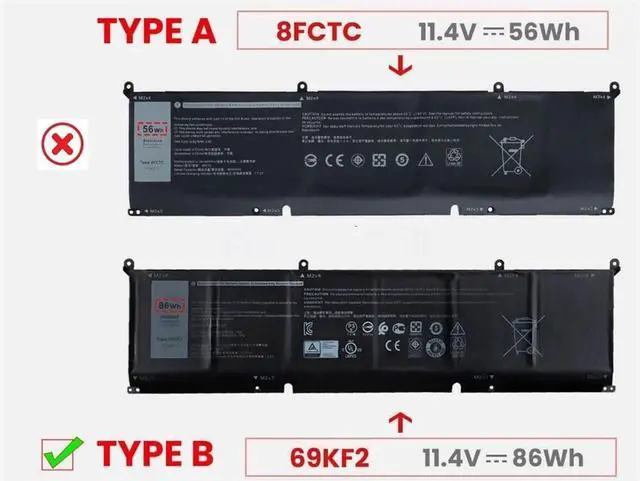Alt view image 2 of 3 - 86Wh 69KF2 Battery for Dell XPS 15 9500 9510 9520 Precision 5550 5560 5570 A lienware M15 R3 R4 R5 R6 R7, M16 R1,M17 R3 R4,G7 15 7500,G15 5510 5511 5515 5520 Inspiron 7510 7610