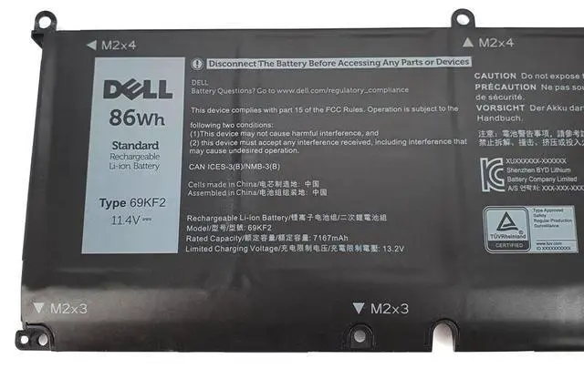 Alt view image 3 of 3 - 86Wh 69KF2 Battery for Dell XPS 15 9500 9510 9520 Precision 5550 5560 5570 A lienware M15 R3 R4 R5 R6 R7, M16 R1,M17 R3 R4,G7 15 7500,G15 5510 5511 5515 5520 Inspiron 7510 7610