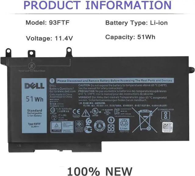 Alt view image 3 of 3 - New 51Wh 93FTF Laptop Battery for Dell Latitude 5280 5480 5580 5590 5490 5288 5290 5488 E5280 E5480 E5580 E5490 E5590 E5290 Precision 15 3520 3530 Series D4CMT 4YFVG 83XPC 083XPC