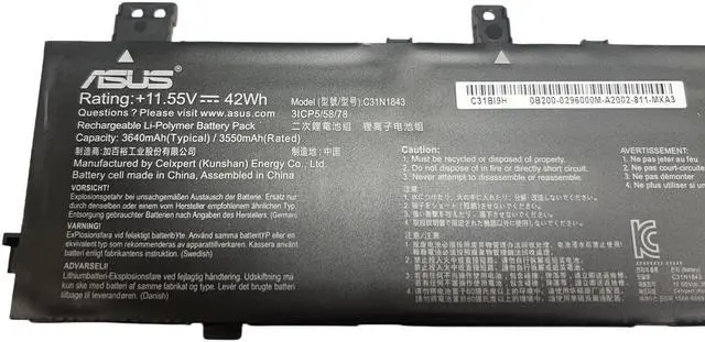 Alt view image 3 of 3 - C31N1843 Laptop Battery for ASUS VivoBook S14 S432 S432FA S432FL Vivobook S15 S532 S532FA S532FL X432FA X432FL X432FLC X532FA X532FL X532FLC S432FA-EB025T S532FA-DH55 S532FL-EB71 Series 11.55V 42Wh