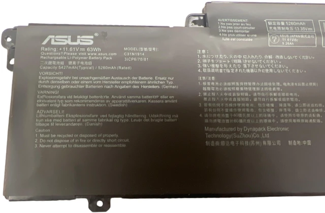 Alt view image 2 of 3 - Genuine C31N1914 Battery for ASUS ZenBook 13 UX425UG UX435EA UX435EG UX435EAL UX435EGL UM425QA UM425UAZ B5402CBA B5402CEA B5402FBA B5402FEA B7402FBA B7402FEA 3ICP6/70/81 11.61V63Wh