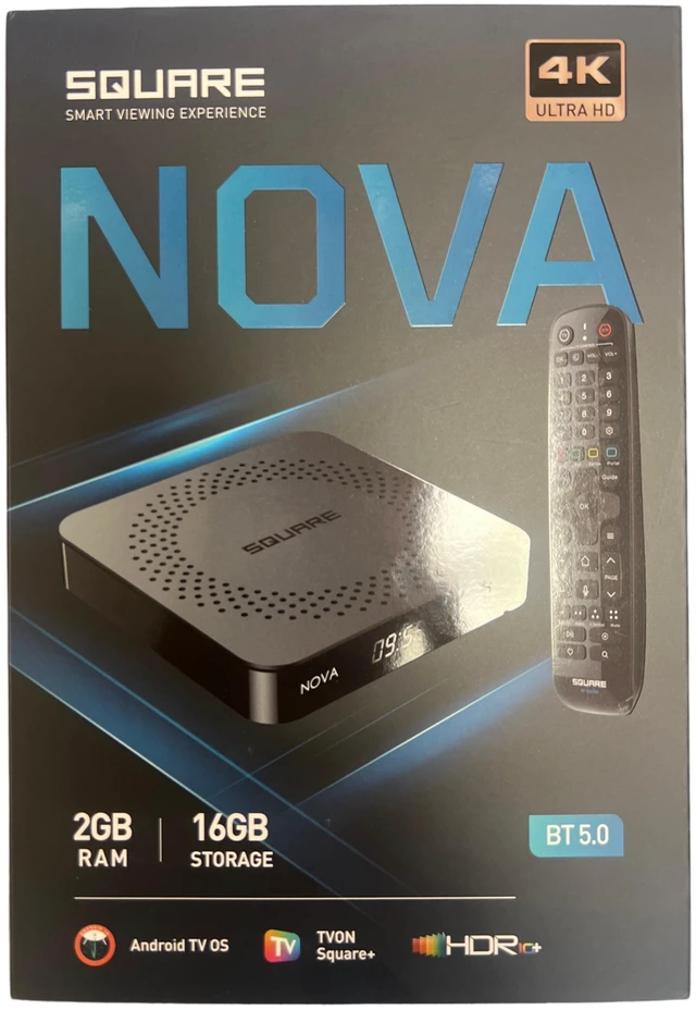 Main image of SQUARE_NOVA_IPTV Set-Top Box - 4K HDR TV Streaming Device with 2GB RAM,16GB STORAGE, Android TV OS, Dual-Band WiFi BT remote