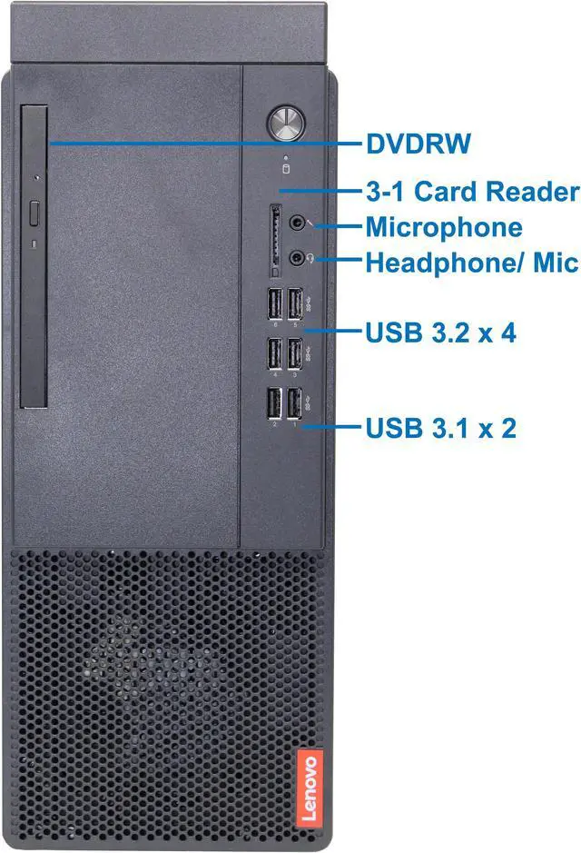 Alt view image 2 of 5 - Lenovo V50T Desktop Tower, Intel i7-10700, 16GB RAM 2TB NVMe SSD, Nvidia Quadro NVS 510 2GB Graphics, 4-Monitor Support, Mini-DisplayPort, HDMI, VGA, Card Reader, AC Wi-Fi, Bluetooth, Windows 10 Pro