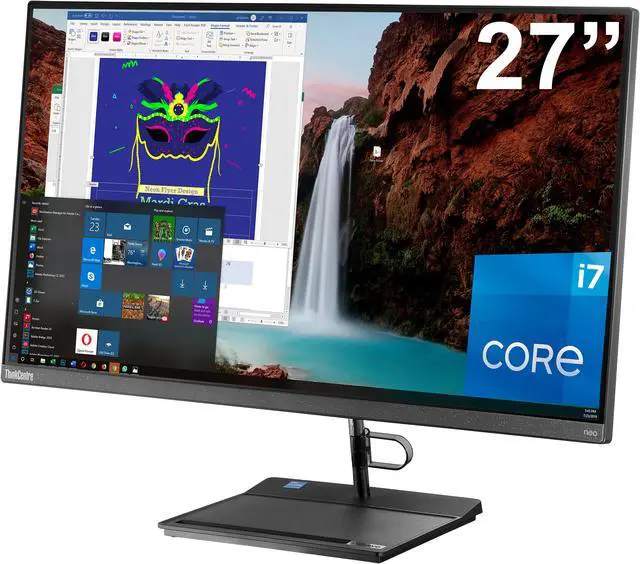 Main image of Lenovo ThinkCentre Neo 30a Gen 3 All-in-One 27" FHD Computer, Intel i7-1260P, 32GB RAM, 2TB NVMe SSD, USB 3.2, WiFi, Bluetooth, Webcam, Windows 11 Pro, Black, AIO Desktop