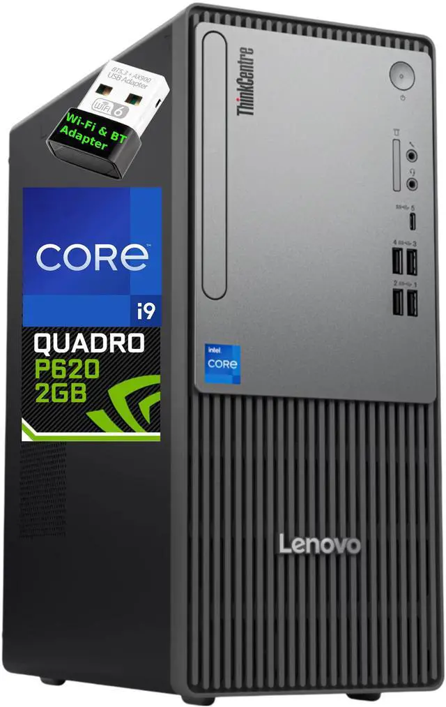 Main image of Lenovo ThinkCentre Neo 50T Gen 5 Tower Computer -, Intel Core i9-12900KF, 32GB RAM, 512GB NVMe SSD+1TB SSD,Nvidia Quadro P620 2GB,HDMI, VGA, USB-C, Card Reader, AX Wi-Fi, BT, Windows 11 Pro