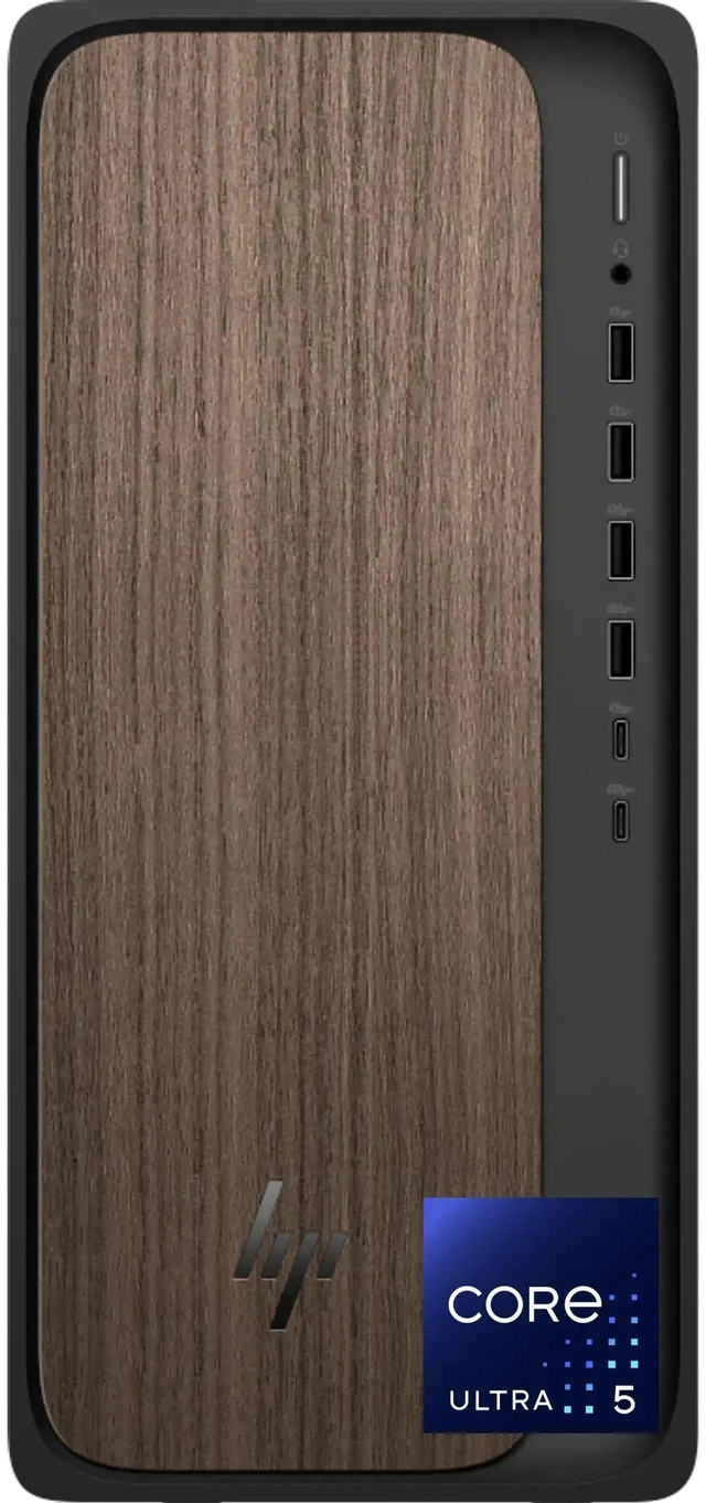 Main image of HP OmniDesk Desktop AI PC - Intel Core Ultra 5 225, 32GB DDR5 RAM, 1TB PCIe SSD, Intel AI Boost, HDMI, DisplayPort, Wi-Fi 6, Bluetooth, USB-C, Windows 11 Pro - Dark Wood Finish
