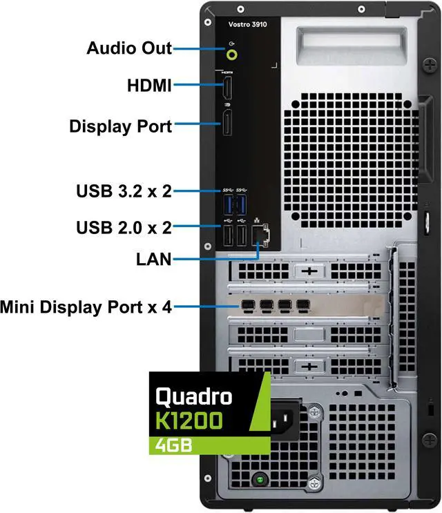 Alt view image 3 of 7 - Dell Vostro 3910 Mini-Tower Desktop Computer, Intel Core i7-12700, 64GB RAM, 2TB SSD NVMe + 1TB HDD, Nvidia Quadro K1200 4GB, AX Wi-Fi, BT, SD Card Reader, HDMI, Mini Display Port - Windows 10 Pro